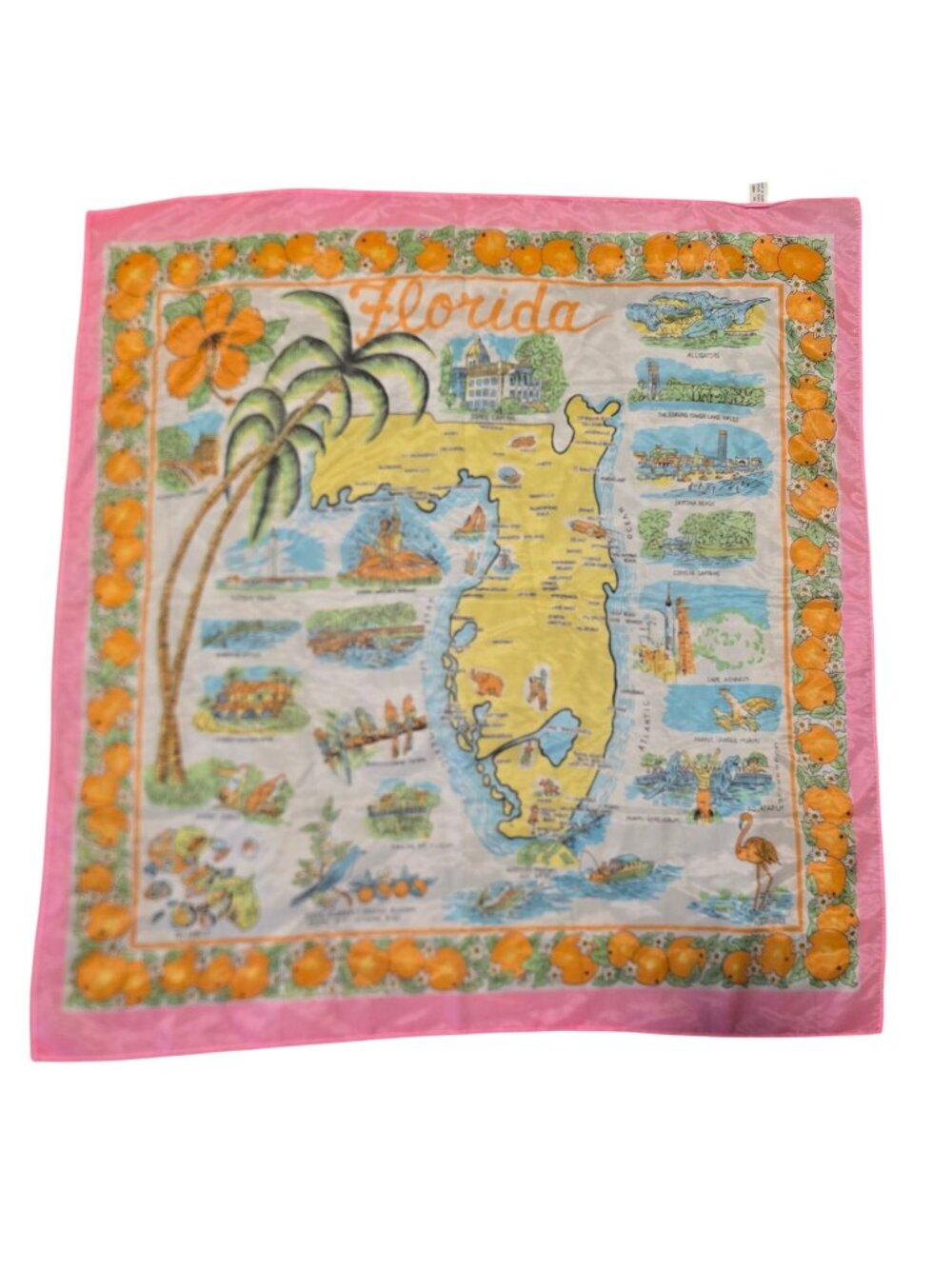 Florida Vintage Souvenir Scarf Retro Map Print Tropical Theme